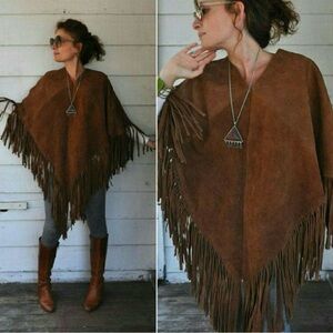 Brown Fringe Poncho Sweater - Soft Suede-Style Layer